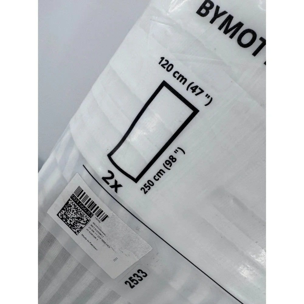 IKEA BYMOTT Curtain Set of 2 47x98 White Grey Striped Panels 4 Panels New